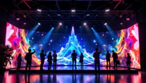 A photograph of a vibrant led display in action
