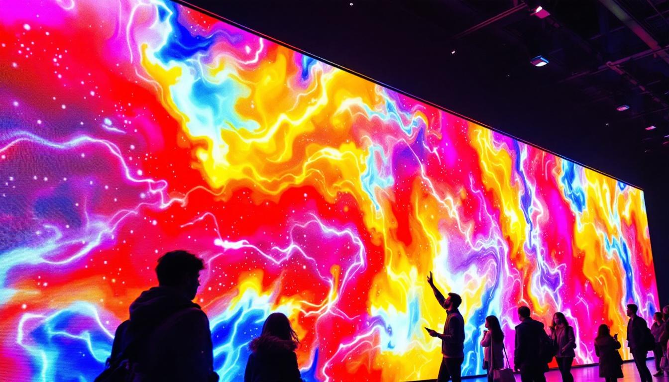 A photograph of a vibrant led display in action
