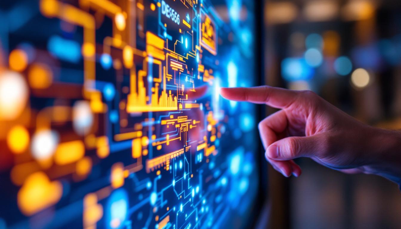 A photograph of a close-up shot of a touchscreen led display in use
