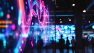 A photograph of capture a photograph of a vibrant led display in a commercial setting