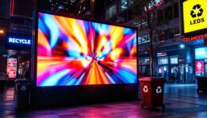 A photograph of a vibrant led display in an urban setting