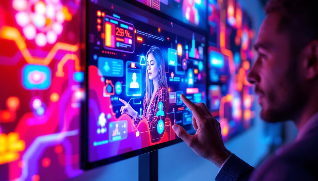 A photograph of a vibrant touch screen led display in action