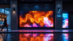 A photograph of a vibrant block wall featuring an innovative led display