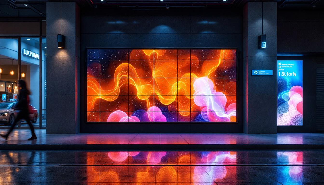 A photograph of a vibrant block wall featuring an innovative led display