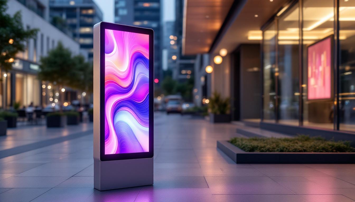 A photograph of capture a photograph of a sleek 2x2 aluminum post with an integrated led display