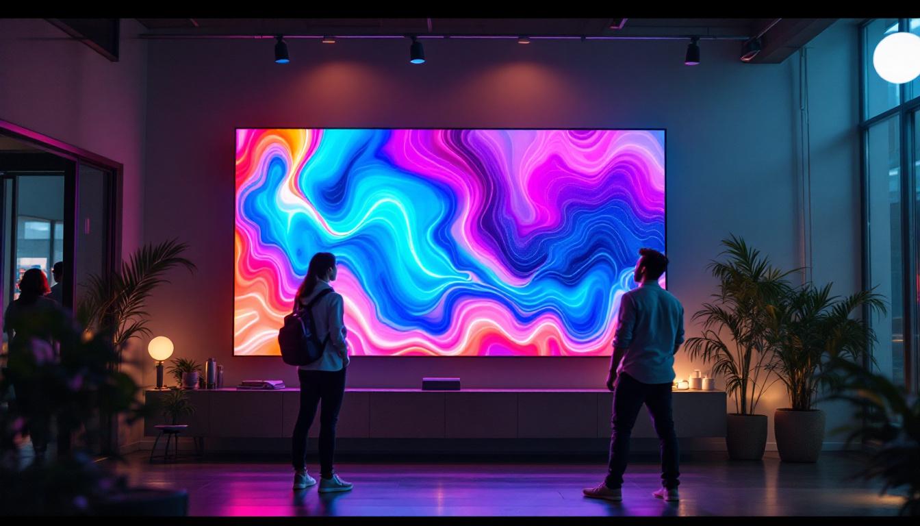 A photograph of a vibrant led display in an engaging setting