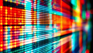 A photograph of a close-up view of an led display screen showing distinct vertical lines