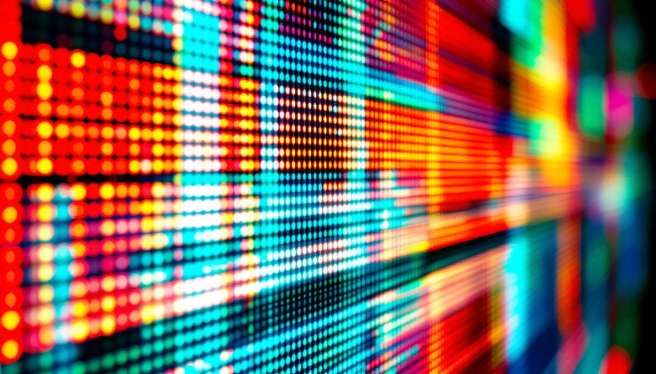 A photograph of a close-up view of an led display screen showing distinct vertical lines