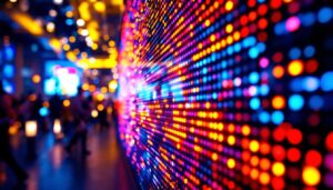 A photograph of a vibrant led display in action