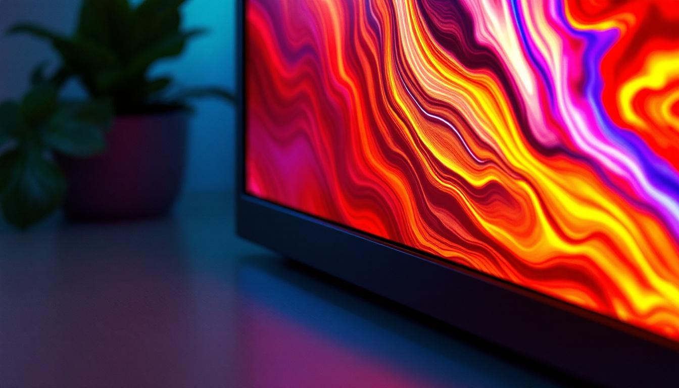 A photograph of a close-up shot of an lcd display bezel highlighting its sleek design and the vibrant led screen it frames