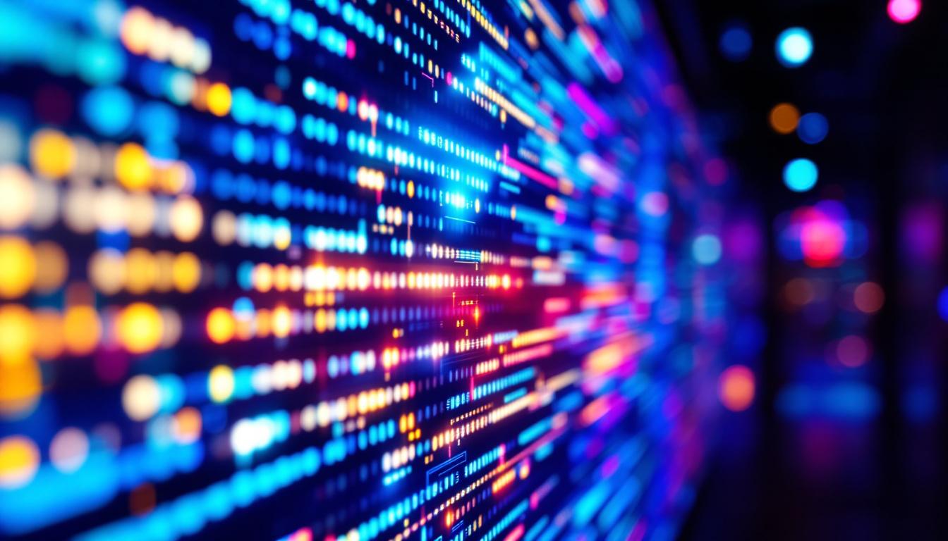 A photograph of a close-up of a vibrant led display showcasing dynamic visuals