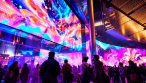 A photograph of a vibrant led display in action