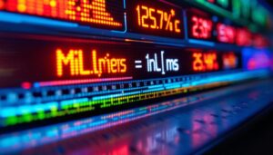 A photograph of a close-up shot of an led display showcasing a measurement conversion chart