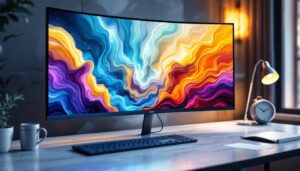 A photograph of a sleek 32-inch led display in a modern setting