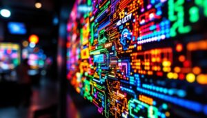 A photograph of a vibrant led display in action