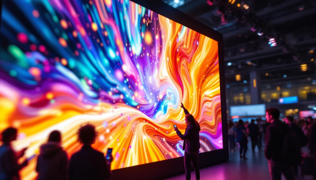 A photograph of a vibrant led display in a dynamic setting