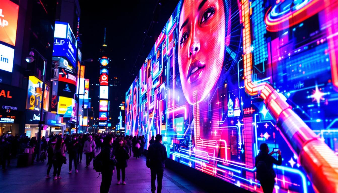 A photograph of a vibrant led display in action