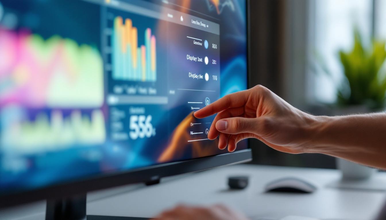 A photograph of a person adjusting the display settings on a modern led monitor