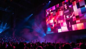 A photograph of a vibrant led display in action