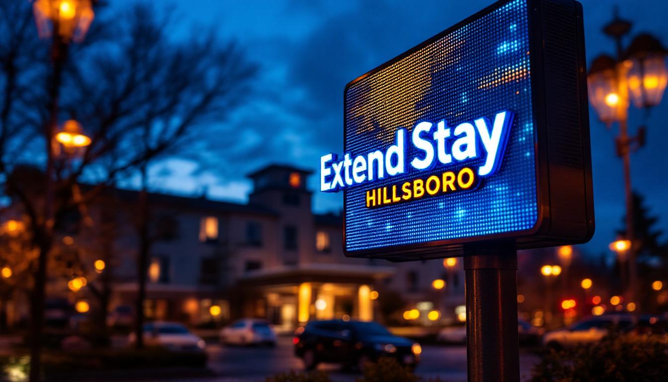 A photograph of capture a photograph of the vibrant led display at extended stay hillsboro
