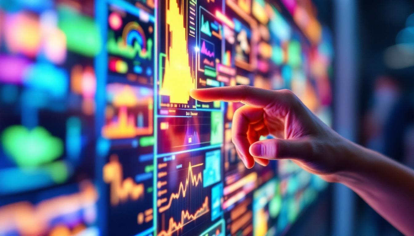 A photograph of a close-up shot of a vibrant led touchscreen in use