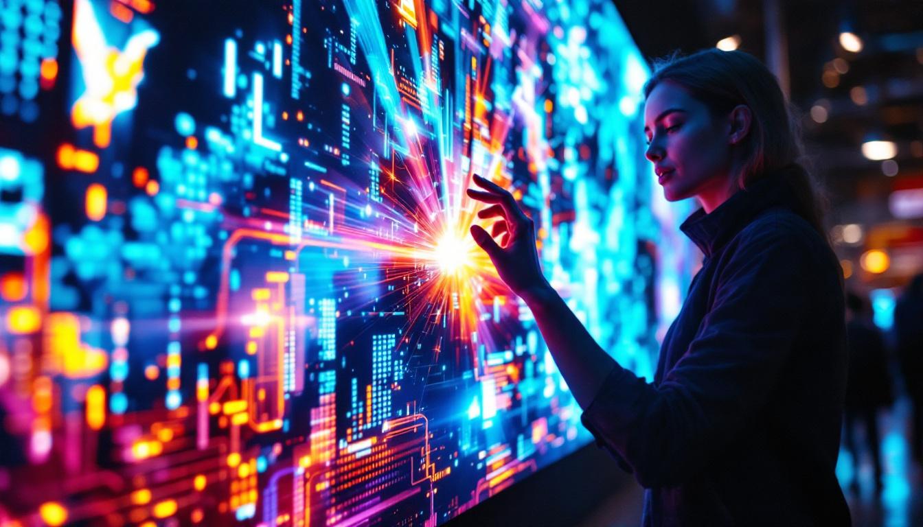 A photograph of a vibrant led display showcasing dynamic visuals