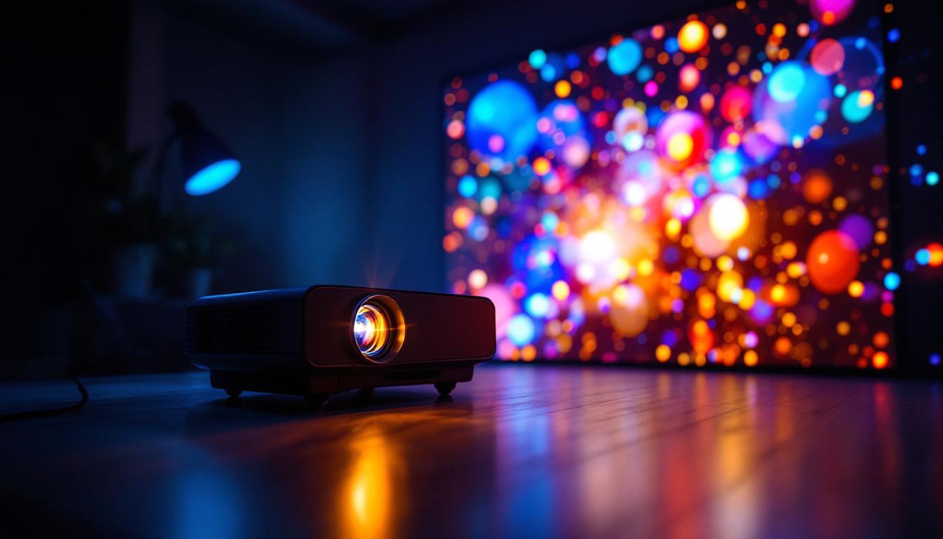 A photograph of a vibrant media projector in action