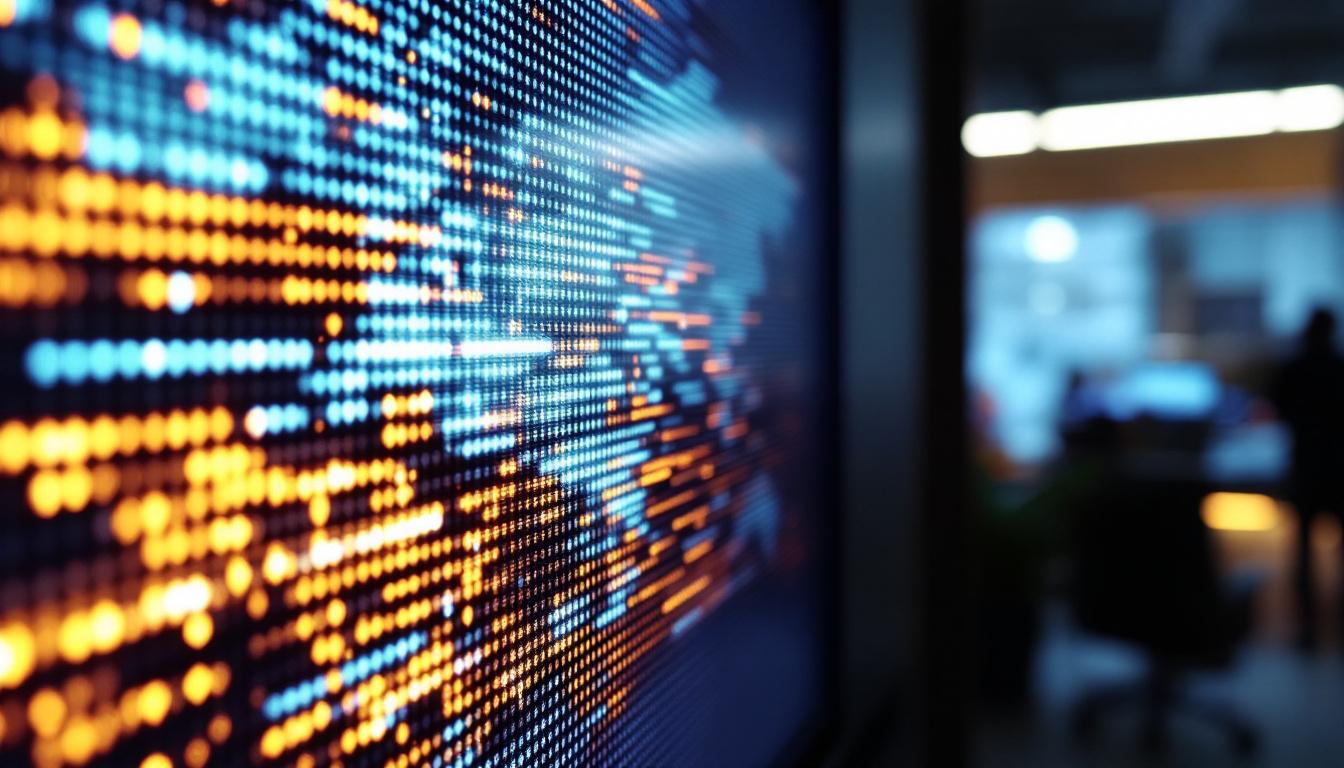 A photograph of a close-up shot of a privacy screen in use on an led display