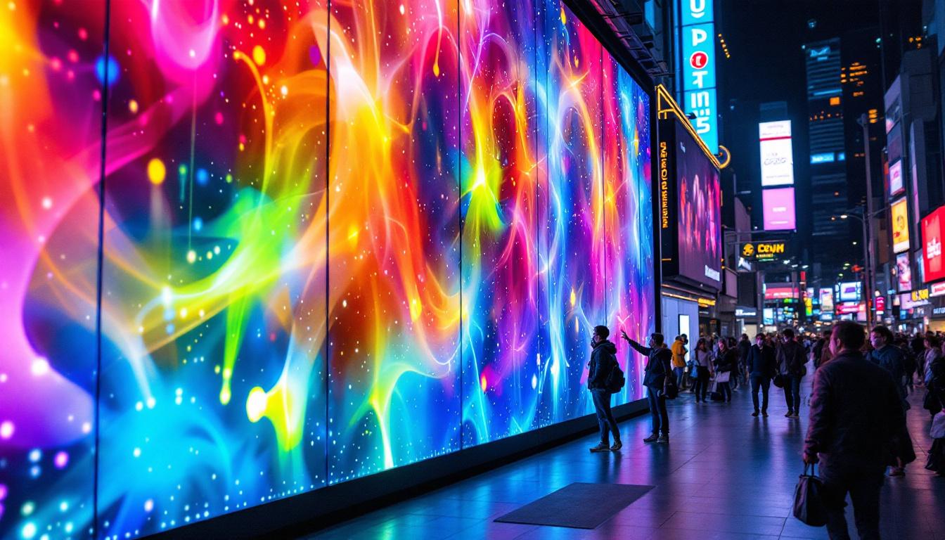 A photograph of a vibrant led display in an urban setting