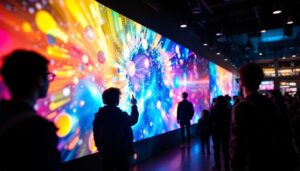 A photograph of a vibrant led display in action