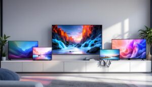 A photograph of a variety of led tvs displayed side by side