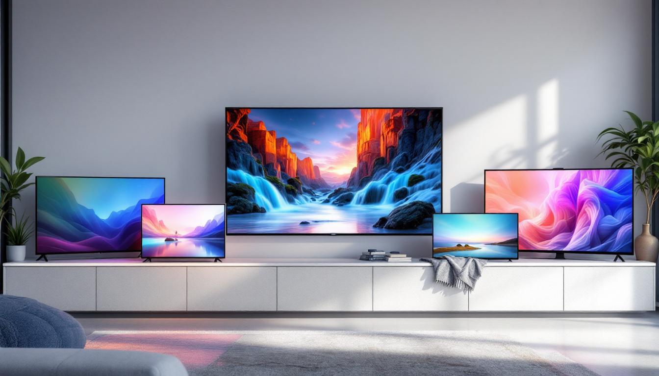 A photograph of a variety of led tvs displayed side by side