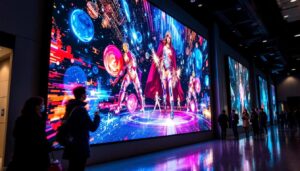 A photograph of a vibrant led display in a public space