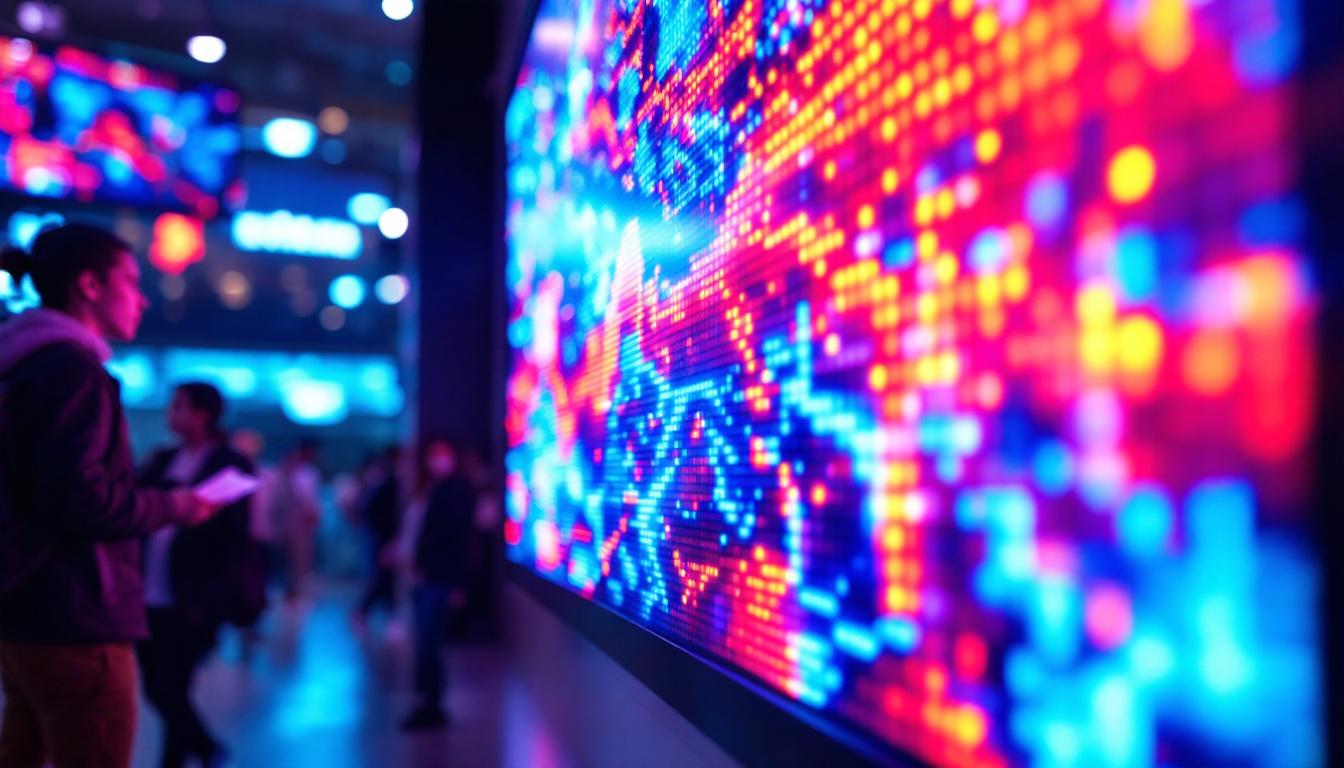 A photograph of capture a photograph of a vibrant led display in a dynamic setting