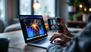 A photograph of a person using a laptop or tablet