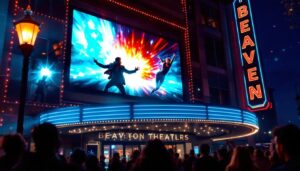 A photograph of the beaverton movie theater's vibrant led display showcasing a dynamic movie advertisement