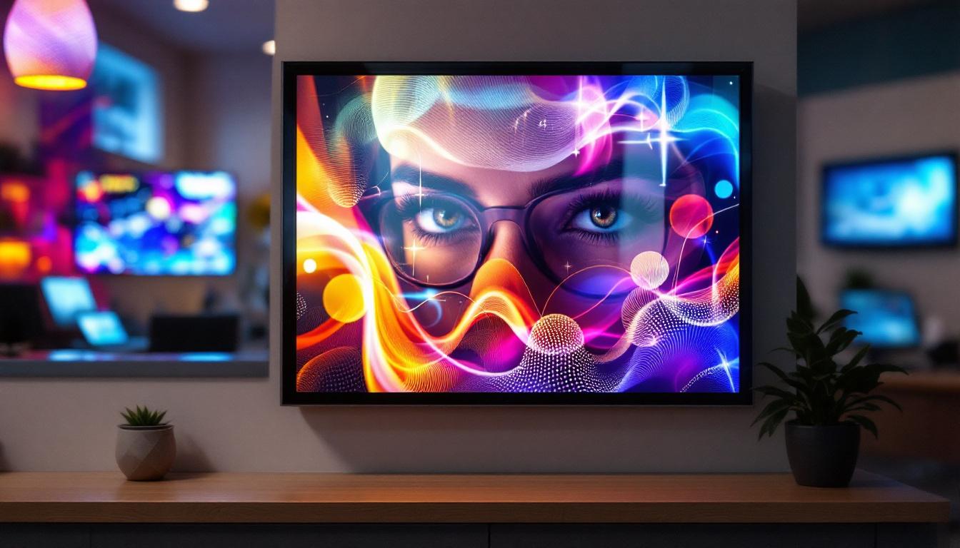 A photograph of capture a photograph of a vibrant led display showcasing eye care services or products at hillsboro family vision