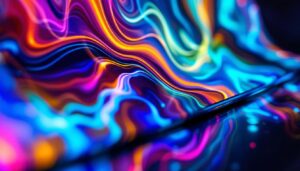 A photograph of a close-up shot of a flexible lcd display in action