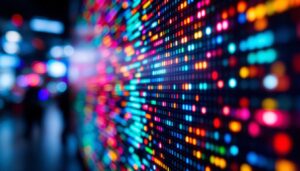 A photograph of a vibrant led display in action