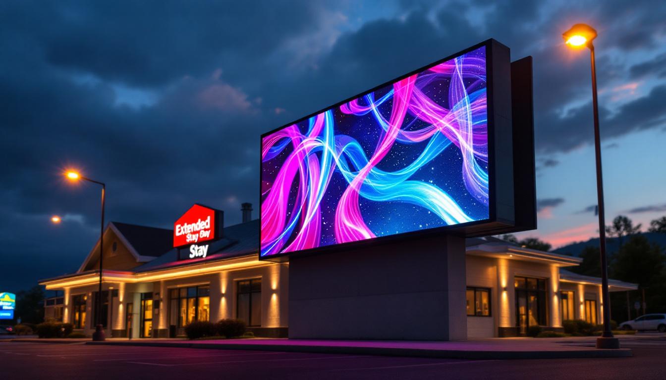 A photograph of capture a photograph of the vibrant led display at extended stay beaverton