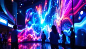 A photograph of a vibrant and dynamic led video wall in an engaging setting
