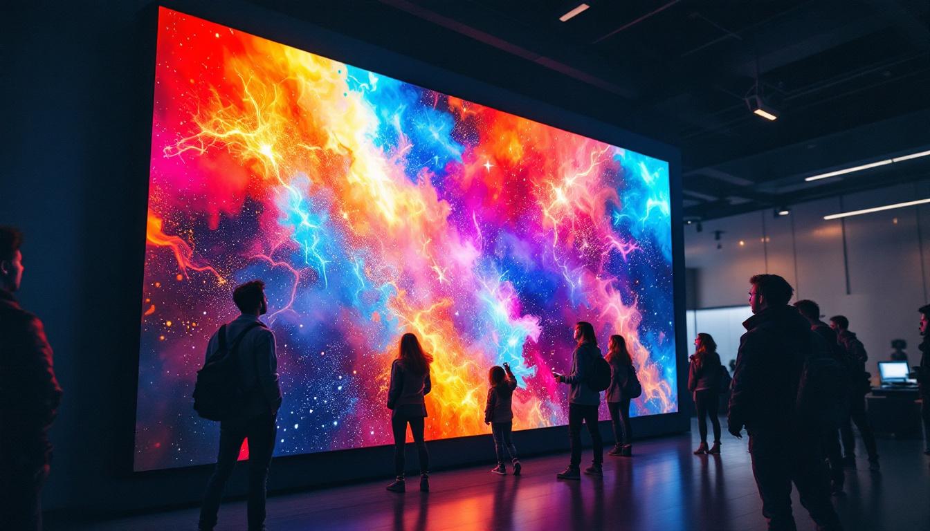 A photograph of a vibrant and engaging led video wall in a modern setting