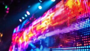 A photograph of a vibrant led video screen in action