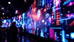 A photograph of a vibrant video led wall in use at an event