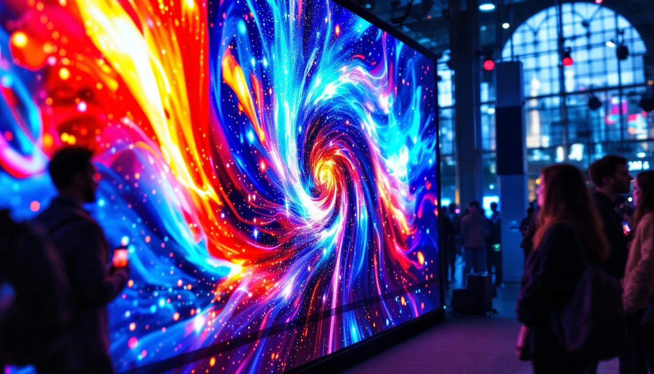 A photograph of a vibrant led video wall in a dynamic setting
