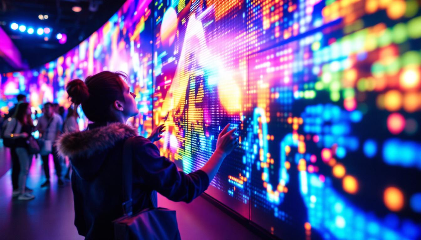 A photograph of a vibrant led wall display in use at an event or installation