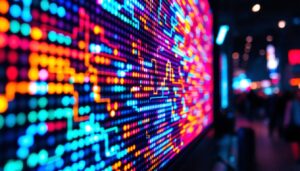 A photograph of a vibrant led display in action