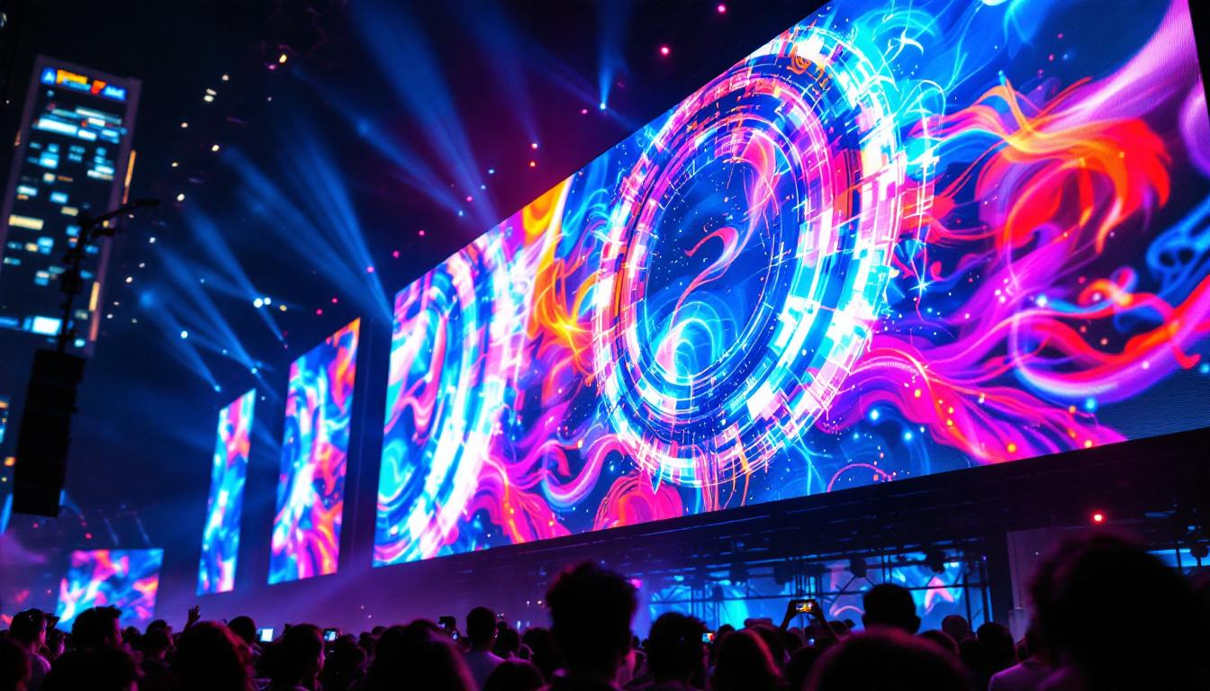 A photograph of a vibrant led panel display in action