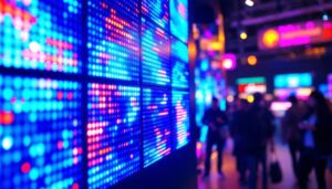 A photograph of a vibrant p4 led panel in use