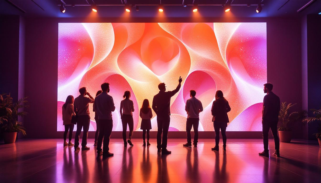 A photograph of a vibrant led wall display in a dynamic setting